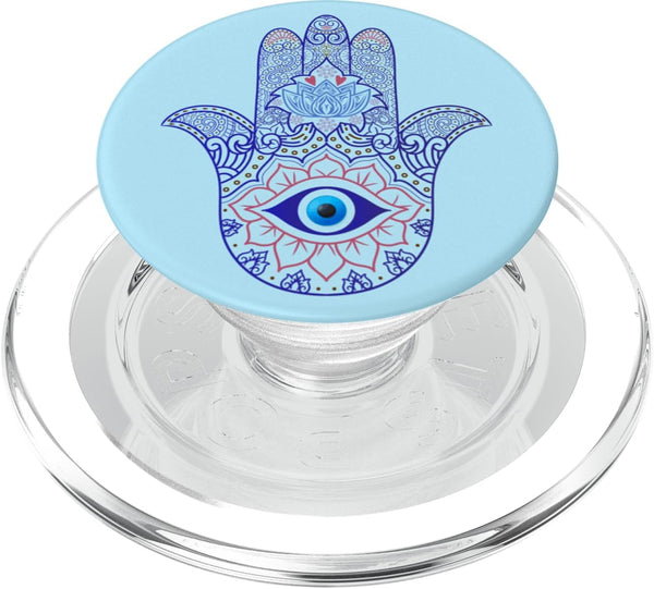 Hamsa Hand Blue Evil Eye Yoga Spiritual Symbol Ornament PopSockets MagSafe PopGrip for iPhone