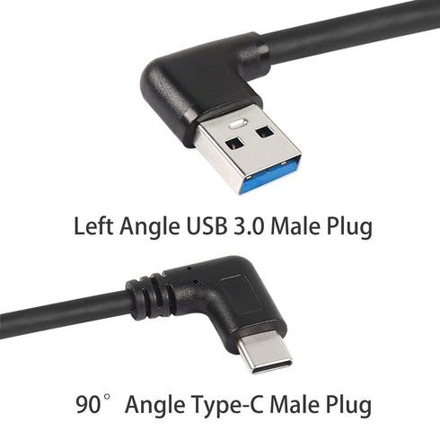 GELRHONR 90 Degree USB Type C Cable, 18W Fast Charging USB A to USB C Cable (Black-Left-0.25M)