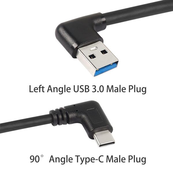 GELRHONR 90 Degree USB Type C Cable, 18W Fast Charging USB A to USB C Cable (Black-Left-0.25M)