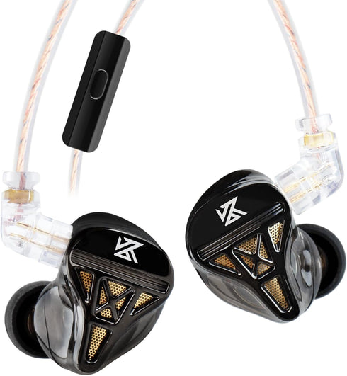 KZ DQS IEM Headphone with Mic, 3.5mm Dynamic Drivers Earbuds for Sports & Gaming (Black) - HiFi Bass Sound.