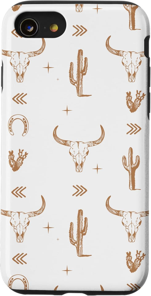iPhone SE (2020) / 7 / 8 Western Country Boho Southern Bull Rustic Skull Chic Pattern Case