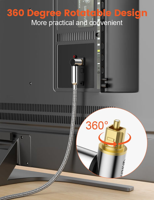 90-Degree 10FT,90 90 Cable(24K VANAUX Optical Audio Cable Degree to Degree Fiber Optic Toslink Gold-Plated