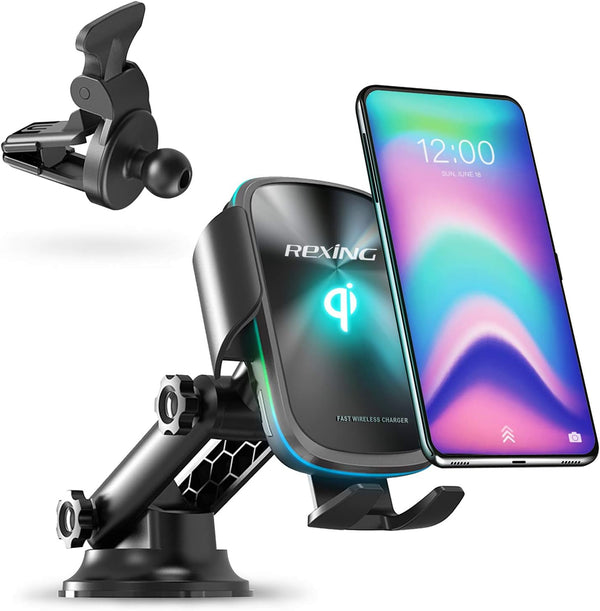 X5 Motorized Qi Car Mount - 15W/7.5W Wireless Charging, Auto Sensing Clamping for iPhone, Android & Galaxy Smartphones