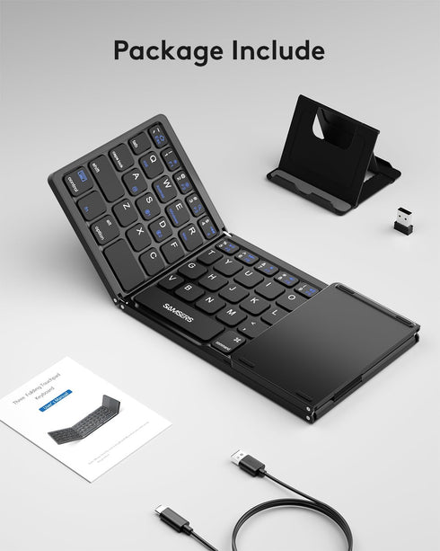 Samsers Multi-Device Foldable Bluetooth Keyboard with Touchpad, Rechargeable Wireless Keyboard for Android Windows iOS