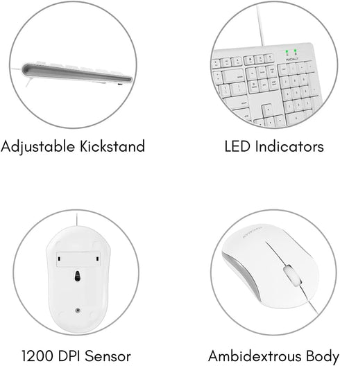 Macally Full Size USB Wired Mac Keyboard and Mouse Combo, Ergonomic Apple Keyboard with Shortcuts for Mac Mini, iMac