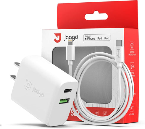 20W Charger Set for iPhone and iPad, USB C and USB Dual Wall Charger with Type-C Lightning Cable Compatible with iPhone