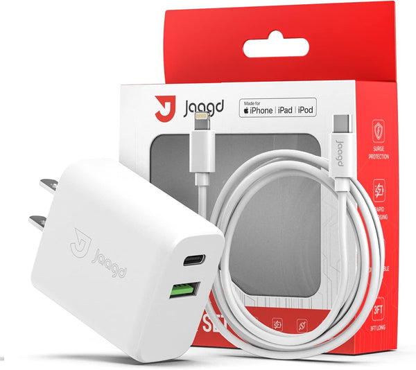 20W Charger Set for iPhone and iPad, USB C and USB Dual Wall Charger with Type-C Lightning Cable Compatible with iPhone