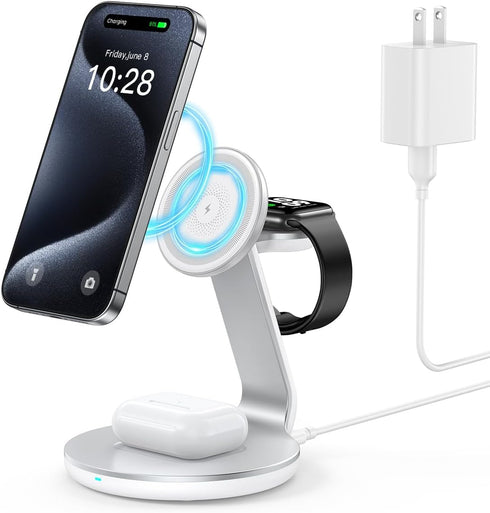 3 in 1 Charging Station Compatible with Magsafe Charger for iPhone 16 15 14 13 12 Series, AirPods, iWatch