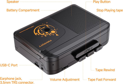 Portable Walkman Cassette Player Converter, Cassette to Digital via USB, Full Stereo Sound