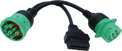 J1939 ELD Splitter Y Cable, Green Type-2 J1939 Male to Female to OBD II Splitter Cable for Freightliner ELD