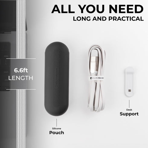 Rolling Square inCharge XL 6-in-1 Multi Charging Cable, 100W Ultra-Fast Charging Power, 6.5 Ft/2m, Glacier White