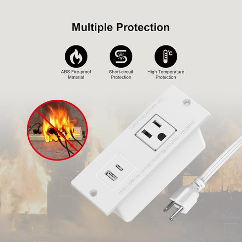 Geao Adapter 1500W Inset Small Recessed Power Strip with USB Electrical Outlet Extender Plug Extension Cord Hidden