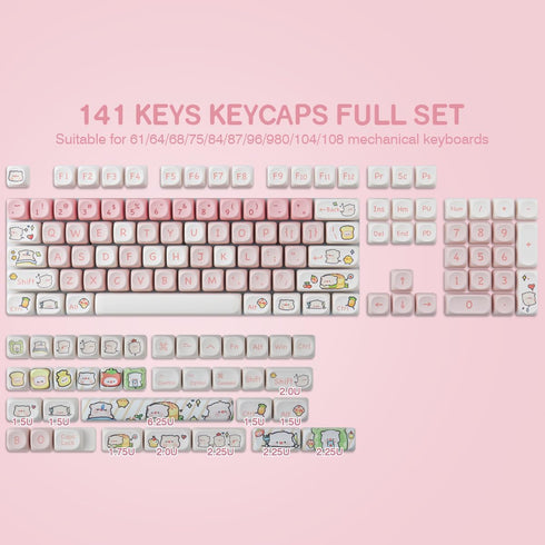 Hyekit PBT Keycaps, 145 Keys, Pink Pig Keycaps, Dye-Sublimation, MOA Profile Custom Keycaps for Cherry Gateron MX