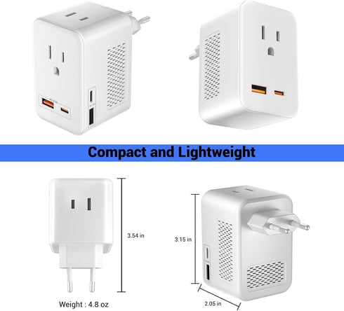 SARQW 220V 110V 2 2 20 2 to Voltage Conversion Plug Adapter for Traveling from USA to Europe with USB and USBC Ports PD