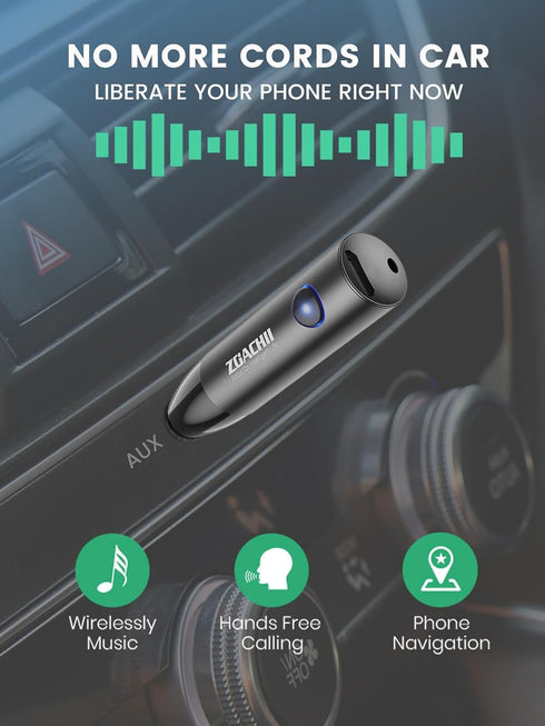 ZOACHII 5.0 3.5mm [1 Bluetooth Aux Adapter for Car, Wireless Bluetooth Audio Receiver with Jack for Vehicle Truck Home