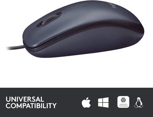 Logitech B100 USB Wired Mouse - Ambidextrous Black Design