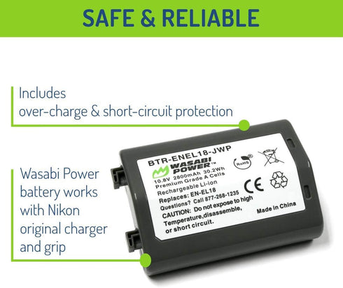 Wasabi Power Battery for Nikon EN-EL18, EN-EL18a, EN-EL18b, EN-EL18c, D4, D4S, D5, D6, D850