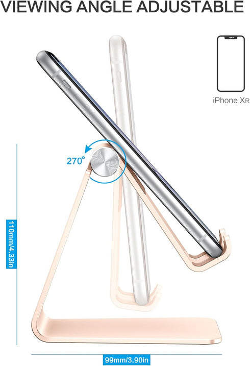 OMOTON Adjustable Cell Phone Stand, C2 Aluminum Desktop Dock Holder for iPhone 15/14/13 Pro, Samsung Galaxy, Gold