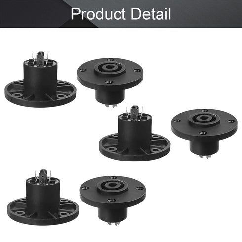 Fielect 6Pcs SpeakOn Panel Mount Socket Round, 4 Pole Audio Speaker Twist Lock Female Speakon