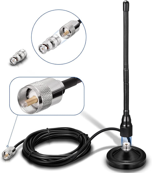 BINGFU 27MHz PL259 CB Radio Antenna Magnetic Base Soft Whip & BNC Male Compatible with Cobra Midland Uniden Maxon