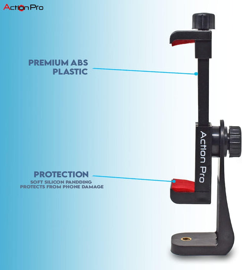 Action Pro 360 1/4 inch Phone Holder/Vertical and Horizontal Tripod Mount Adapter Rotatable Bracket with Screw
