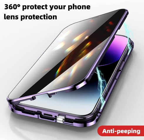 HENGHUI Anti Peeping Case for iPhone 15 Pro Max - Lockable Magnetic Glass, Camera Lens Protector, Privacy Screen, Blue.