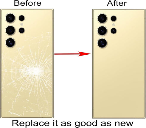 Galaxy S24 Ultra Back Glass Replacement, 5G Back Glass Cover with Pre-Installed Camera Lens & Adhesive - Yellow Gold