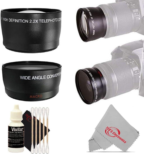 Teds Electronics 49MM 2X HD Multi-Coated Telephoto Lens + Wide Angle Lens + Accessory