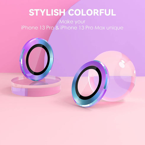 CloudValley Camera Lens Protector for iPhone 13 Pro - iPhone 13 Pro Max, 9H Tempered Glass Film, Aluminum Alloy Lens Protective Cover, Colorful