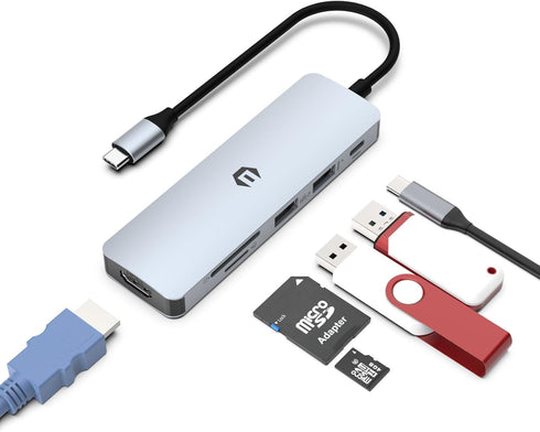 TOTU Docking Station, 6-in-1 USB-C Hub Enabling Stunning 4K HDMI Displays, Ultra-Fast 5Gbps