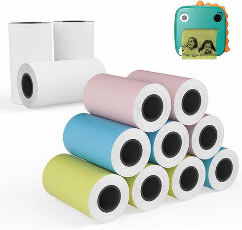 MFLABEL Kids Instant Camera Refill Print Paper, 12 Rolls White Mini Thermal Printer Paper for Kids Camera