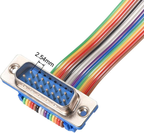 uxcell IDC Rainbow Wire Flat Ribbon Cable - DB15 Male to DB15 Female Connector, 2.54mm Pitch, 19.7inch Length