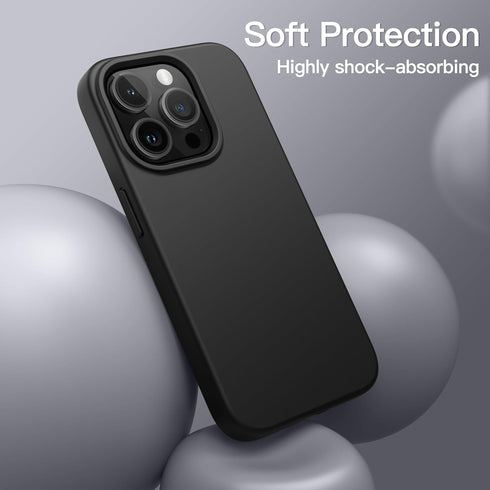 JETech Black Silicone Case for iPhone 15 Pro Max 6.7-Inch, Shockproof Full-Body Protection, Silky-Soft Touch.