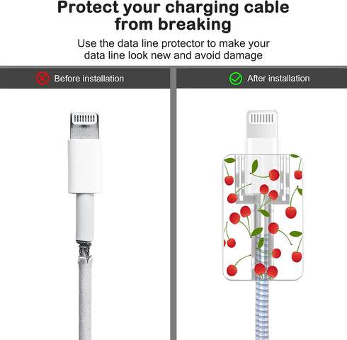 Cute Fruits DIY Cable Protectors for iPhone Charger, Kawaii Cherry Pattern, Data Line Earphone Wire Saver
