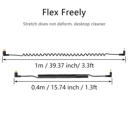 SinLoon 90 Degree USB Type C Spring Cable, 5Gbps Retractable USB3.0 to USB C Charging Cable for Phone, Tablet