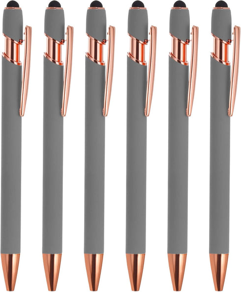 PATIKIL 6 Pack Ballpoint Pen with Stylus Tip, 2 in 1 Metal Pen Black Ink 1.0mm Medium Point Style 2, Gray
