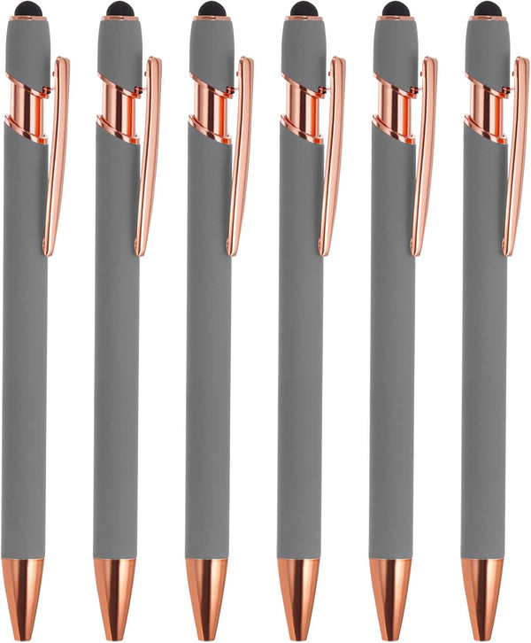 PATIKIL 6 Pack Ballpoint Pen with Stylus Tip, 2 in 1 Metal Pen Black Ink 1.0mm Medium Point Style 2, Gray