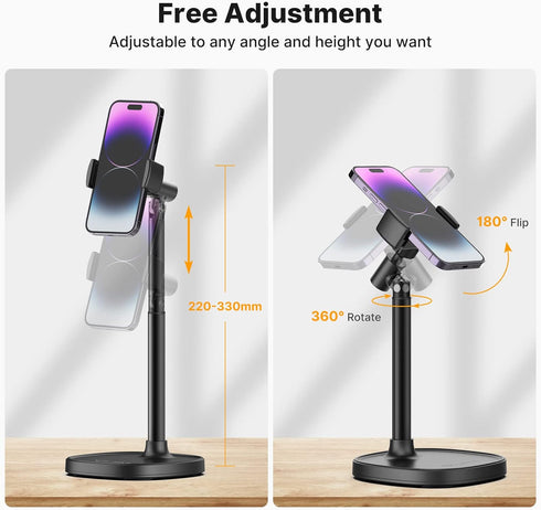 Cell Phone Stand, Ulanzi Height Adjustable Phone Holder, Desk Phone Stand for All Mobile Phone, Desk Phone Holder for iPhone 14/13/12 Pro/XS Max/XR, Samsung Galaxy S22/S21/S20/S10 and Other Phones