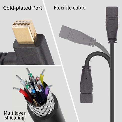 Duttek 12 Inch Mini DisplayPort Cable, Left Angled Male to Female, Supports 4K x 2K Resolution, HBR2 Bandwidth Up to