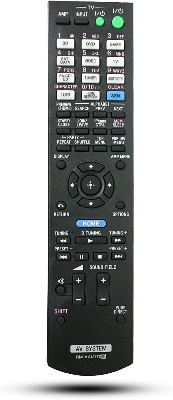Compatible Remote Control for Sony STR-DN840, STR-DH740, RMAAU170, RMAAU168, 149205111, 149204911 AV Receiver