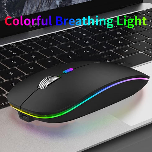 Uiosmuph LED Wireless Mouse, G12 Slim Rechargeable Silent Mouse, 2.4G Portable USB Optical Mice, Matte Black
