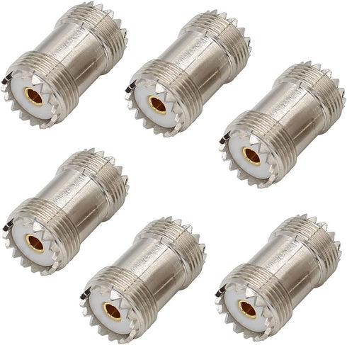 SO239 Barrel Connector, 6-Pack | PL259 Coupler UHF Female to Female RF Adapter for CB Ham Radio Antenna