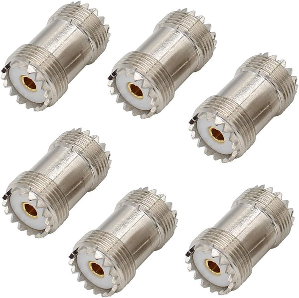 SO239 Barrel Connector, 6-Pack | PL259 Coupler UHF Female to Female RF Adapter for CB Ham Radio Antenna