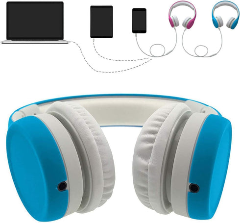 Kids Headphones with Cord, Toddler Sharing Function, 85dB/93dB Safe Volume Limit for Children, School, Travel (Blue)