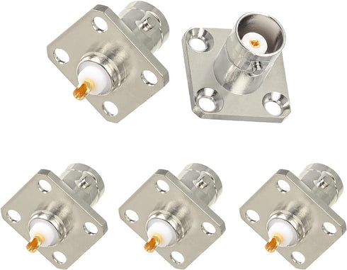 Superbat BNC Connectors, 4 Hole Flange Panel Chassis Mount Coaxial Solder Connector, 5pcs