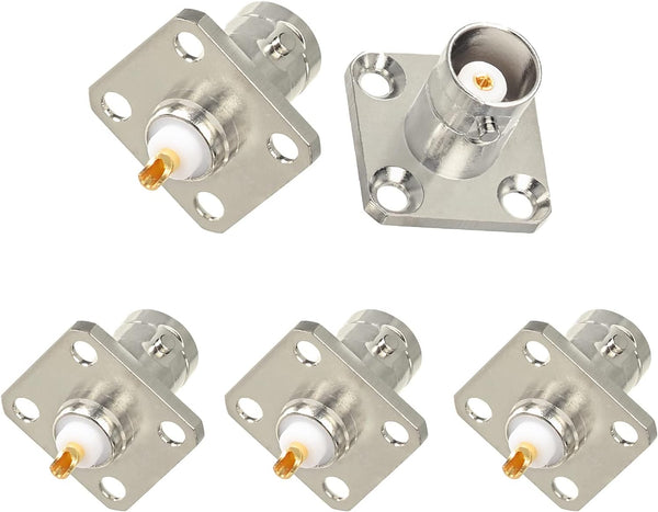 Superbat BNC Connectors, 4 Hole Flange Panel Chassis Mount Coaxial Solder Connector, 5pcs