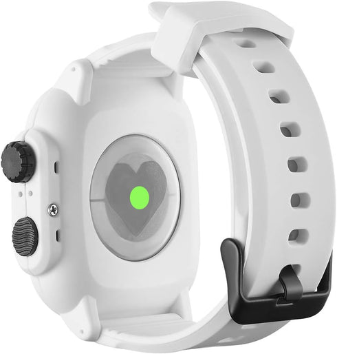 Compatible Apple Watch Band Case 42mm 44mm Series 5/4/3, IP68 Waterproof Case with Soft Silicone Band, White