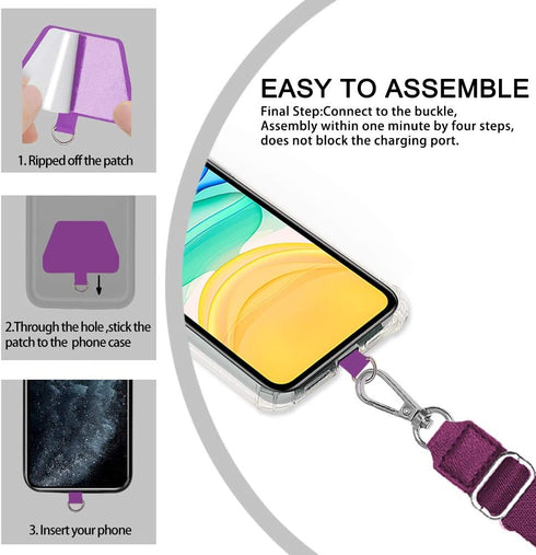 SS Adjustable Phone Lanyard, Crossbody Neck Strap & 2 Phone Tether Patches for Smartphones