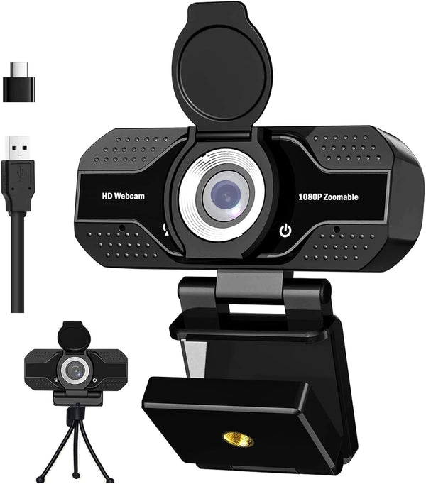 YOUPECK 1080P HD Webcam with Microphone, Noise Cancellation, Privacy Cover, Wide-Angle Lens, Auto