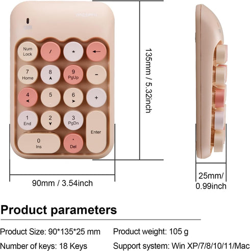 Lomiluskr 2.4G Accounting Wireless Numeric Keypad with USB Receiver, Cute Colorful Round Keycaps, Portable Financial